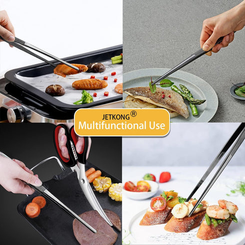 JETKONG Extra Long Kitchen Tweezers Heavy Duty Stainless Steel Cooking Tweezers, Set of 3 (9 12 14 Inch, Black)...