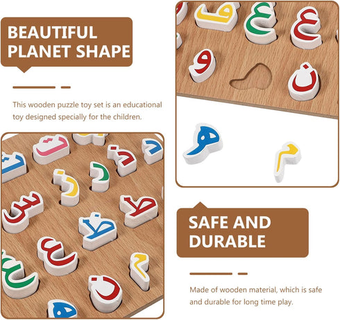 1 Set Wooden Arabic Alphabet Puzzle Childrens Montessori Preschool Education Hand Grip Puzzle Game for Kids Wooden Toys Educational Arabic Learnin...