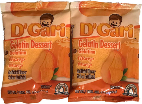 D Gari Pack of 2 Mango Gelatin 4.2oz, Prepare with Water, Quick Snacks, Mango Dessert, Gelatin, Mix, Mexico, Powder...