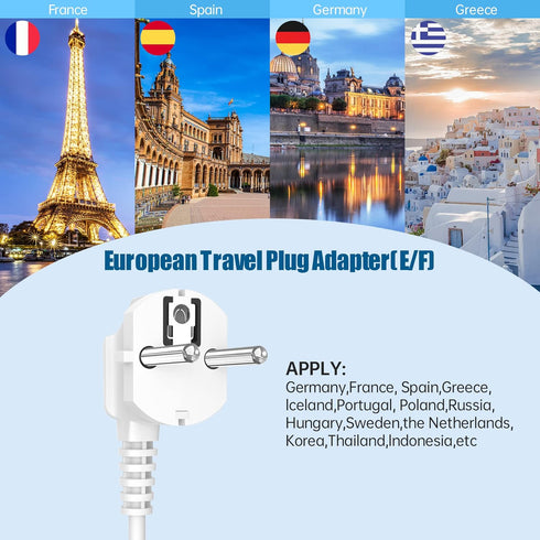 European Travel Plug Adapter with 4FT Extension Cord, (Not for UK) US to European International Plug Adapter Travel Essentials France Germany Gree...