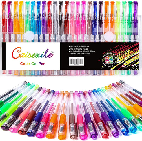 24 Coloring Glitter Gel Pens come with 24 Free Matched Refills, Artist Drawing Pens, for Adult Coloring Sketching Doodling Writing...