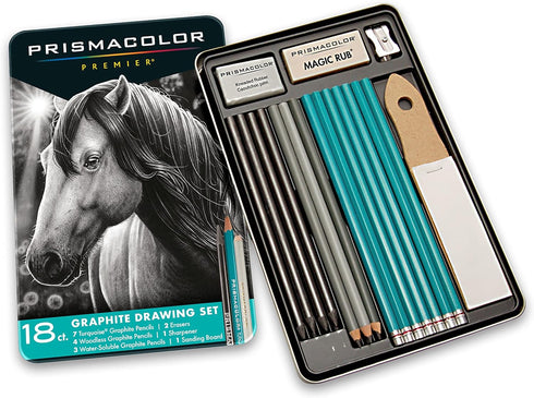 Prismacolor Premier Graphite Drawing Pencils With Erasers & Sharpeners, Adult Coloring, 18-Piece Set...