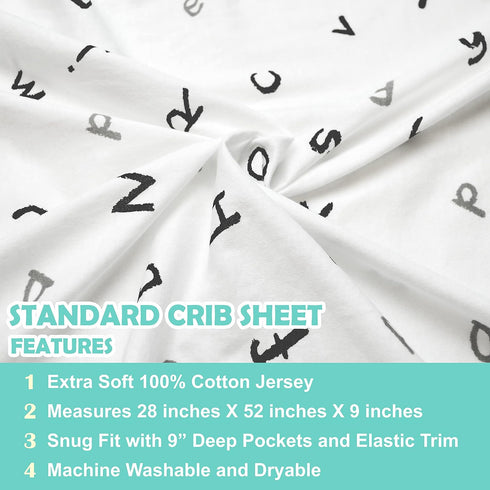 American Baby Company 100% Natural Cotton Fitted Crib Sheet 52" x 28" - Soft, Breathable, Hypoallergenic & Gentle Toddler Bed Sheet, Alphabet, Neu...