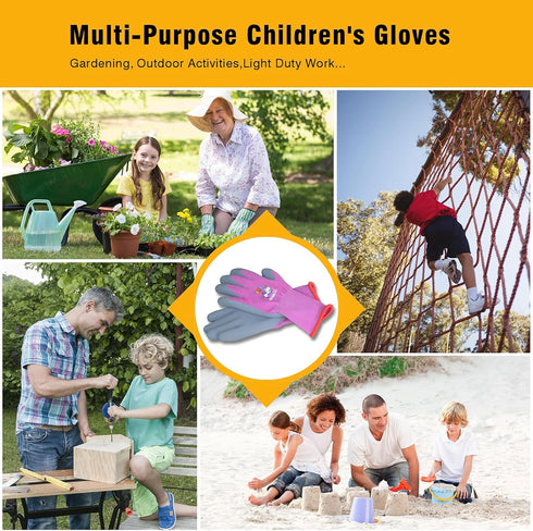 KDK 3 Pairs Kids Gardening Gloves,Yard Work Gloves for Toddlers, Youth, Girls, Boys, Childrens, Soft Safety Rubber Gloves (Age 5-7, Green, Blue&Pi...