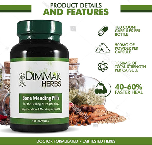 Certified Organic Bone Mending Pills by Dimmak Herbs, Bone Fracture Healing Supplement, Bone Strengthening Pills, Chinese Medicine Herbs - 100 cap...