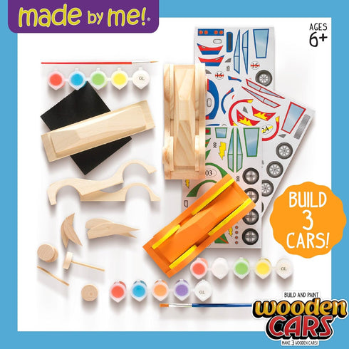 Made By Me Build & Paint Your Own Wooden Cars - DIY Wood Craft Kit, Easy to Assemble and Paint 3 Race Cars – Arts and Crafts Kit for Kids Ages 6 a...