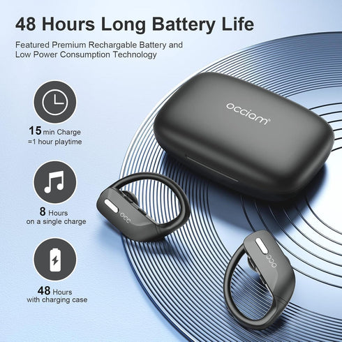 occiam Wireless Earbuds Bluetooth Headphones 48H Play Back Earphones in Ear Waterproof with Microphone LED Display for Sports Running Workout Blac...