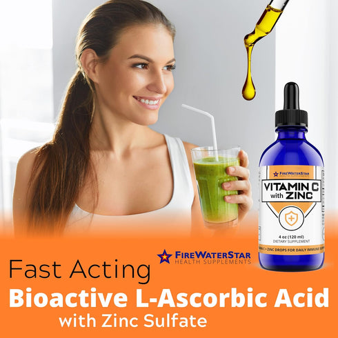 FWS Liquid Vitamin C + Zinc - Pure Ascorbic Acid + Zinc - 4oz - 120 Servings - Organic, Non-GMO, Vegan - Bioactive Vitamin C - Immune Support, Ski...