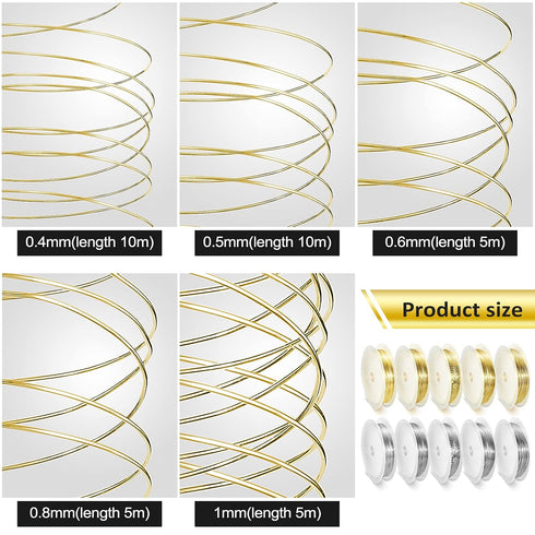 10 Roll 5 Size Jewelry Wire 18, 20, 22, 24, 26 Gauge Craft Jewelry Beading Wire Jewelry Making Supplies Bendable Tarnish Resistant Copper Beading ...