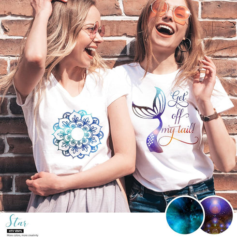 MJartoria Starry Sky HTV Glitter Heat Transfer Vinyl Bundle 10 Sheets Galaxy Theme Glitter Vinyl,12''x10''PU Tie Dye Iron on Vinyl for T-Shirts Cl...