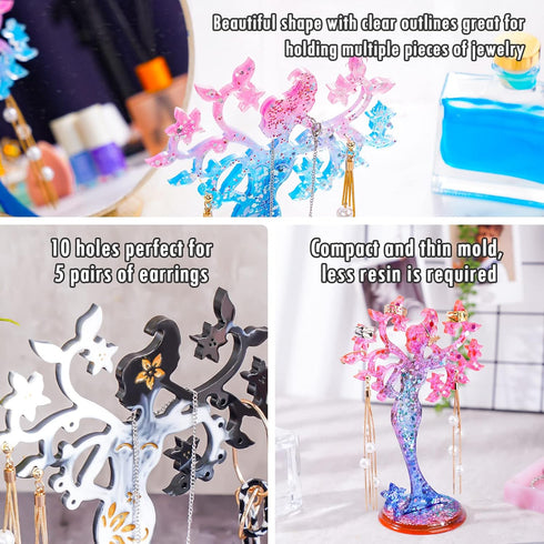 NiArt Beauty Jewelry Holder Epoxy Resin Silicone Casting Mold Kit, 2PCS Earing Stand Display for Necklaces Bracelets Storage Jewelry DIY Crafts Ar...