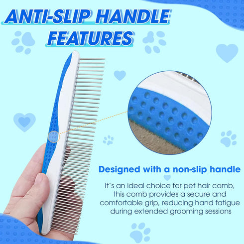 Dog Comb to Remove Tangles and Knots, Cat Comb with Stainless Steel Teeth and Non-Slip Handle, Dog combs for grooming matting for Long Haired Dog,...