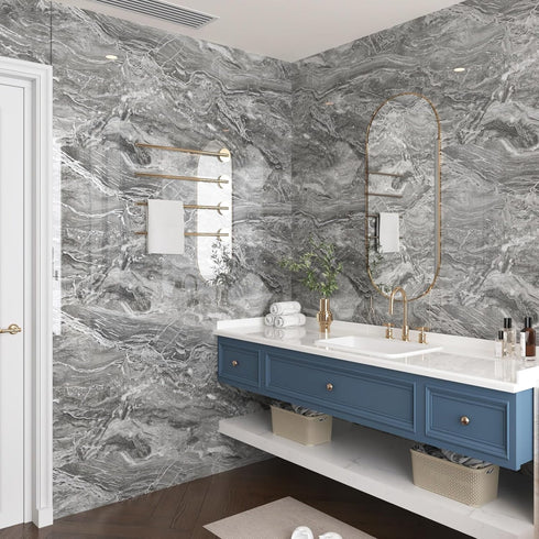 Silver/Gray Marble Contact Paper Glossy Marble Peel and Stick Countertops Wallpaper for Kitchen Backsplash Faux Marble Wall Paper Self Adhesive Vi...