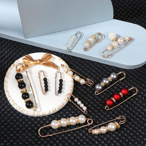 14 Pieces Pearl Scarf Brooch Pin Assorted Muslim Scarf Hijab Clips Small Brooch Set Metal Clips for Headscarf Shawl Muslim Women Scarves Hijab Saf...