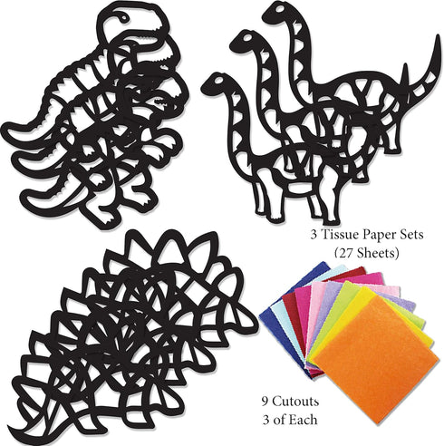 Suncatchers Craft 3 Sets (9 Cutouts) w Tissue Papers Stained Glass Effect Paper Sun Catcher Kit, Window Art, Classroom Crafts, Creative Art Projec...