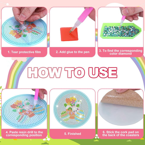 Whaline 8Pcs Easter Diamond Drawing Coasters with Holder, DIY Diamond Drawings Coasters, Colorful Bunny Rabbit Egg Diamond Drawing Kits for Adults...