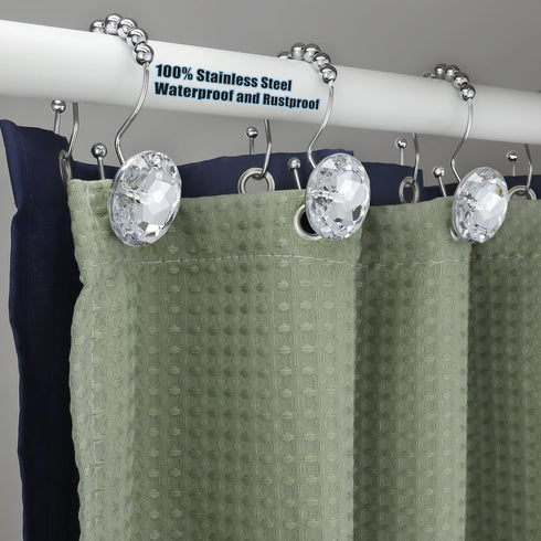 Shower Curtain Hooks Rings for Bathroom, 12PCS Double Hooks Glide Anti Rust Crystal Rhinestones Shower Curtain Rings Hangers for Shower Curtains, ...