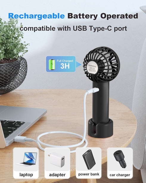 2-Pack Handheld Fan Portable Fan for Travel 3 Speeds Powerful Mini Fan Battery Operated Personal Fan USB Small Fan with Base Lanyard for Beach Tri...
