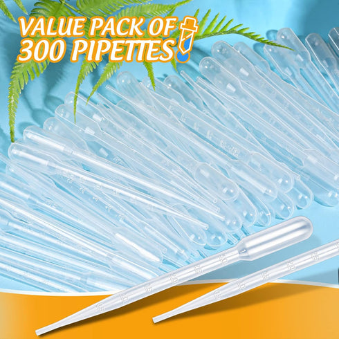 Teenitor 300PCS 3ML Plastic Transfer Pipettes Eye Dropper Disposable Pipettes Dropper for Science Experiments, Essential Oil Blending, Crafting...