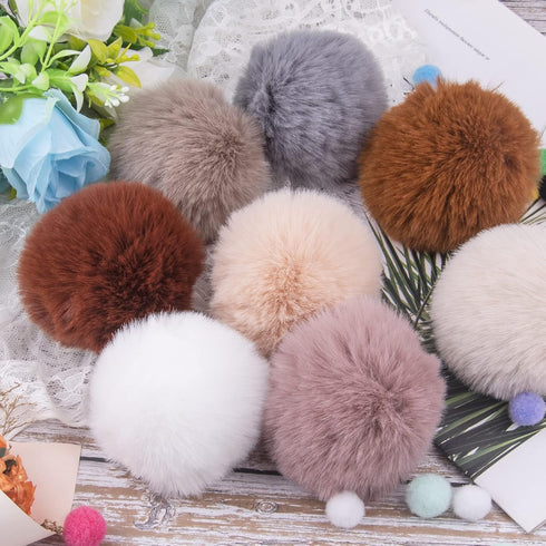 BQTQ 20 Pieces Faux Fur Pom Pom Balls DIY Faux Rabbit Fur Fluffy Pompoms with Elastic Loop for Hats Keychains Scarves Gloves Bags Accessories(10 S...