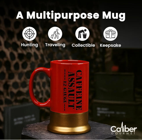 Caliber Gourmet 12-Gauge Shotgun Shell Mug – Bold Red Ceramic Gun Coffee Mug | Unique Gift For Hunters, Gun Enthusiasts & Collectors – Shotgun She...