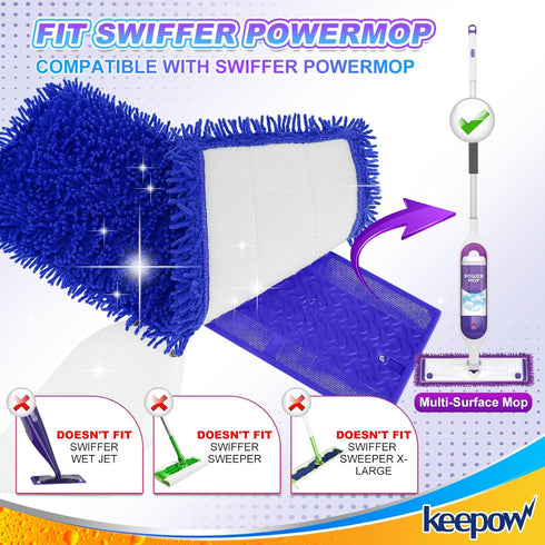 KEEPOW Reusable Power Mop Refill Pads Compatible with Swiffer PowerMop, Microfiber Power Mop Refills, Power Mop Pads for Hardwood Floor Cleaning (...