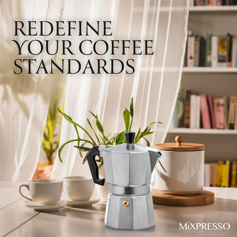 Mixpresso 3 Cup Moka Pot Cuban Coffee Maker, Moka Pot for Gas, Electric Stove Top, Classic Italian Coffee Maker, Stovetop Espresso Maker, Camping ...