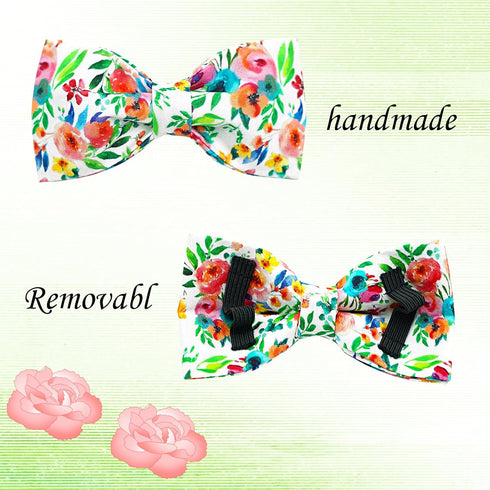 Dog Collar Flowers Print Pet Collar Soft Cute Dog Collar with Bow Tie Adjustable Metal Buckle Collar Gift Collar for X-Large Dogs...