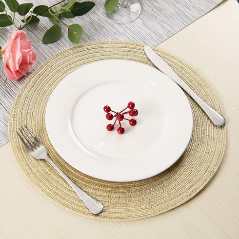 SHACOS Golden Glitter Round Braided Placemats Set of 6 Bling Circle Place Mats Washable Table Mats for Holiday Party Wedding Shower (6, Gold)...