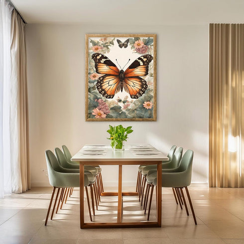 Posterizer 1 pcs- Orange buttterflies with pink flowers-Art for Animal Lovers-Floral Botanical Art- Gift for Men Women Entrepreneur Teens-Living R...