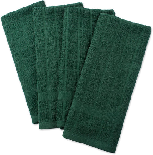 DII Basic Terry Collection Windowpane Dishtowel Set, 16x26, Dark Green Solid, 4 Piece...