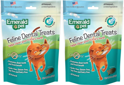 Emerald Pet 2 Pack of Feline Dental Treats for Cats, 3 Ounces Each, with Ocean Fish, Made in The USA...
