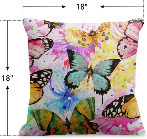 Butterfly Outdoor Waterproof Throw Pillow Covers 18 x 18 Inch Set of 2, Floral Green Tropical Pillowcase Square Cushion Case, Farmhouse Garden Dec...