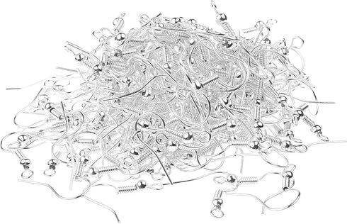 Eco-Fused 18mm Earring Hooks - 200 pcs - Coil and Ball Style Nickel-Free Ear Wires - Silver-Plated Steel- Great for DIY Earrings (18mm Earring Hoo...