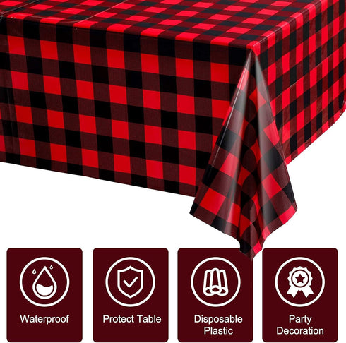 Breling Christmas Buffalo Plaid Table Cover, Red and Black Lumberjack Checkered Tablecloth Xmas Plastic Gingham Table Cover Disposable Tablecloth ...