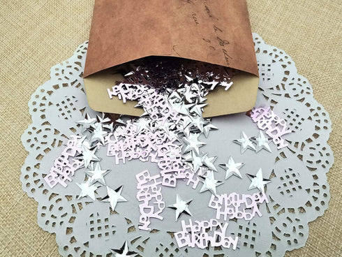 Purple Happy Birthday Confetti 240 Pieces + Silver Star 350 Pieces – Decoration Table Decoration Birthday Table Confetti...