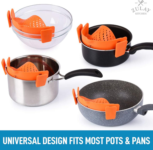 Zulay Silicone Pot Strainer - Adjustable Snap On Strainer For Most Pans & Pots - Food Grade, Heat Resistant, Colander For Draining Pasta, Fruits &...