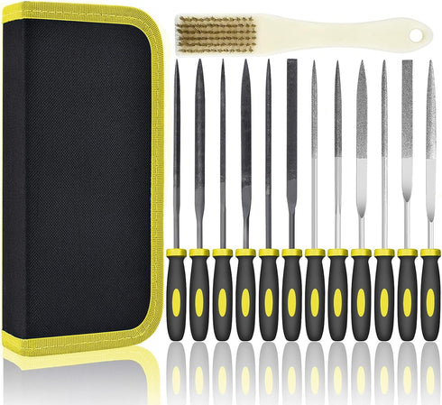 Small File Set, Needle Diamond Files 13PCS, 6pcs Jewlers Files & 6pcs Steel Files for Precision Metal File Work, Wood Files, Plastic Carving Tool ...
