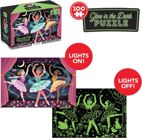 Mudpuppy Moonlight Ballet – 100 Piece Glow in The Dark Puzzle with Magical Scene of Iconic Swan Lake Ballet and Hidden Puzzle Details in The Dark ...
