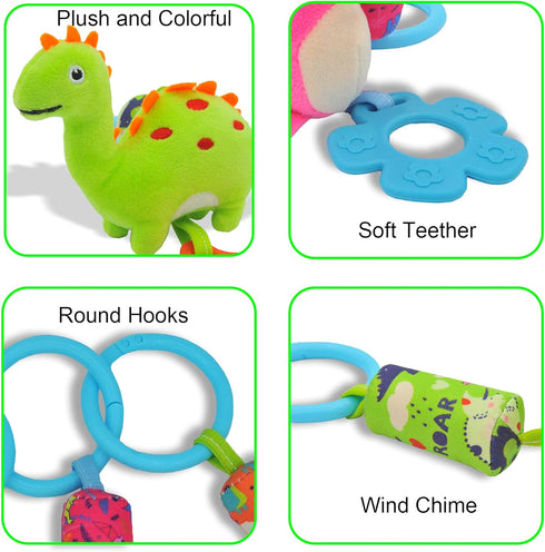 Baby Toys for 0 3 6 9 12 Months, Soft Rattle Wind Chime Car Seat Crib Stroller Toys, Dinosaur Baby Hanging Toys Birthday for Baby Boys and Girls...