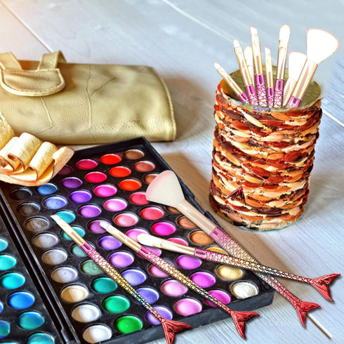 9 Pieces Mermaid Scale Stencil - Reusable Mermaid Face Makeup Stencils Fish Scale Templates and 4 Pcs Eye Makeup Brushes - Women Girl Cute Make Up...