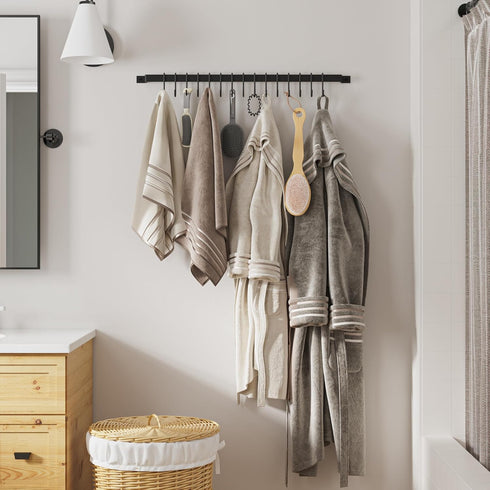 Wallniture Casto 30" Gourmet Kitchen Rail with 15 S Hooks for Hanging Kitchen Utensils Set and Cookware, Iron, Frosty Black...