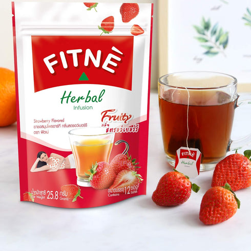 FITNE Strawberry Herbal Detox Tea Fruity Myrobalan Rhubard Senna Infusion Cleansing High Antioxidant No Calories Stevia Sweetener, 12 Tea Bags...