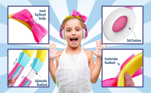 eKids TS-140BP Headphones for Kids Toy Story 4 Bo Peep Adjustable Stereo Tangle-Free 3.5Mm Jack Wired Cord Over Ear Parental Volume Control School...