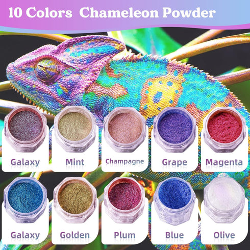 LET'S RESIN Chameleon Mica Powder, 10 * 5g Color Shifting Mica for Epoxy Resin/Tumbler, Saturated Chrome Pigment for Oil Painting,Slime,Nails...
