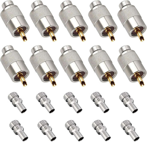 10 Pack UHF PL259 Solder Connector Plug with Reducer for RG8x, RG8, RG59, LMR-400, RG-213 Coaxial Coax Cable?Teflon Material 50ohm Low Loss RFAdap...