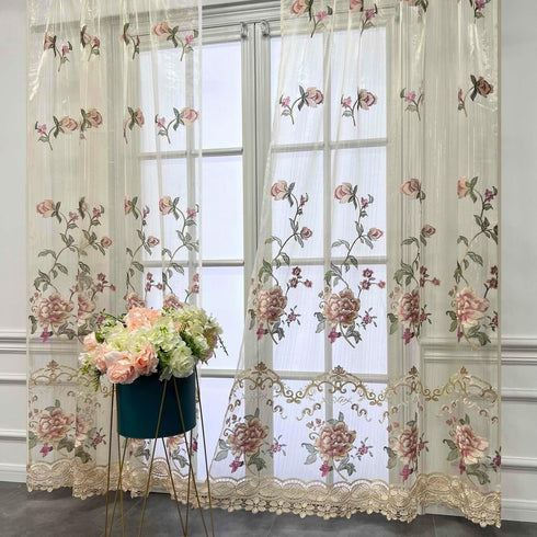 Luxury Embroidered Sheer Curtain for Living Room 84 inch Length Custom Romantic Elegant Luxurious Delicate Embroidery Drape Window Dressing Sheer ...