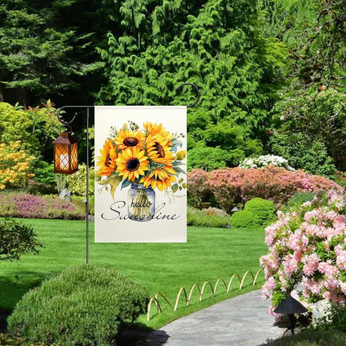 ChloropLastid Hello Sunshine Garden Flag Mason Jar Sunflowers Double Sided for Outside Small Garden Flag 12x18 Inch Welcome Burlap Seasonal Yard O...