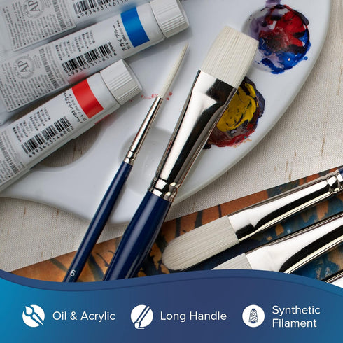 Silver Brush Limited 19022 Bristlon Bright Brush for Acrylic and Oil Painting, Size 2, Long Handle...