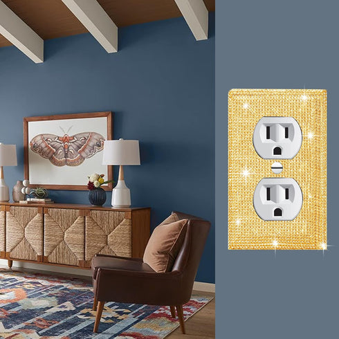 Gaocai 3 Pcs Silver Shiny Golden Rhinestones Light Switch Cover Plate Outlet Covers Durable Silver Rhinestone Wall Plate Cover Decorative Switch P...